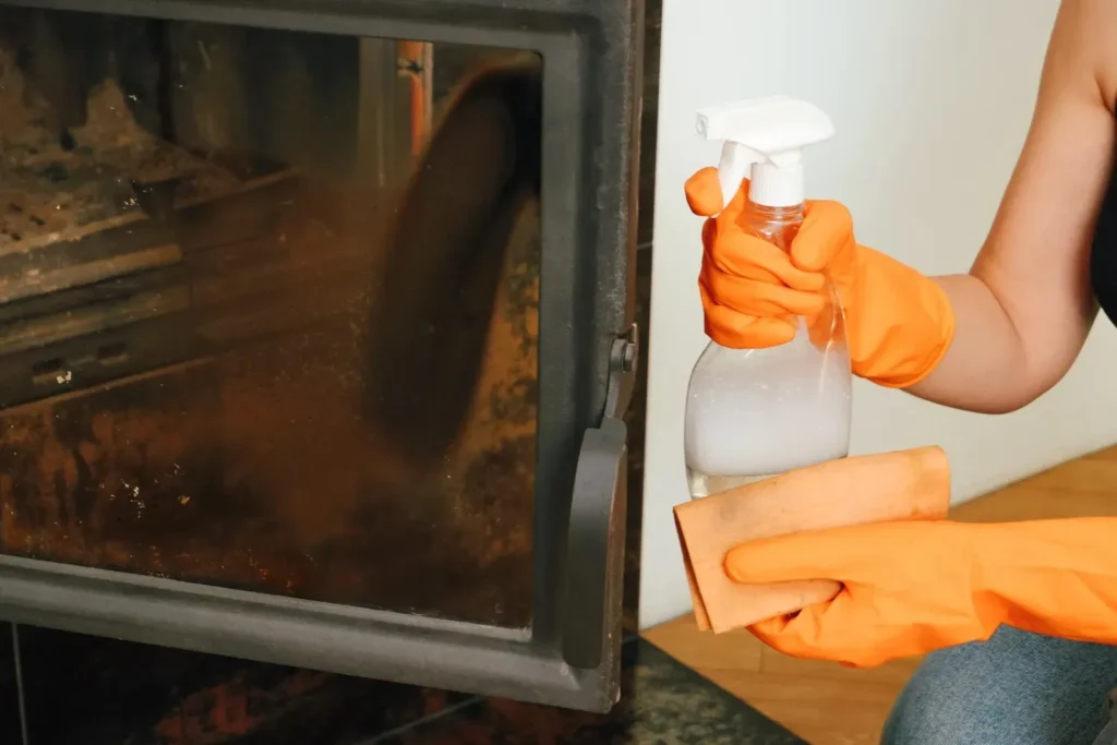 how to clean fireplace glass
